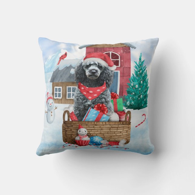 Poodle Dog In snow Christmas Dog House  Cushion (Back)