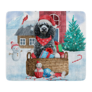 Poodle Dog In snow Christmas Dog House Cutting Board