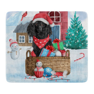 Poodle Dog In snow Christmas Dog House Cutting Board
