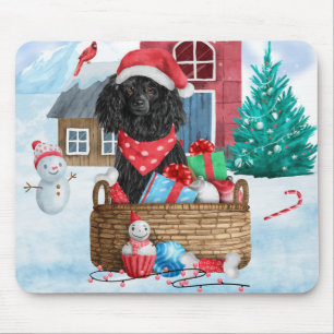 Poodle Dog In snow Christmas Dog House Mouse Mat
