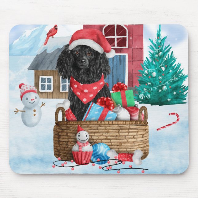 Poodle  Dog In snow Christmas Dog House  Mouse Mat (Front)