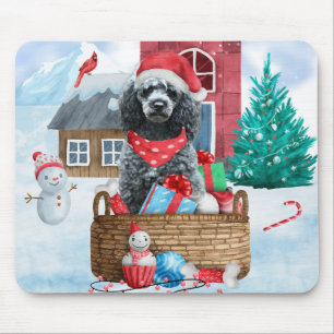 Poodle Dog In snow Christmas Dog House Mouse Mat