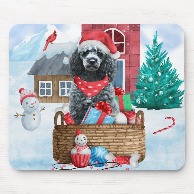 Poodle Dog In snow Christmas Dog House Mouse Mat (Front)