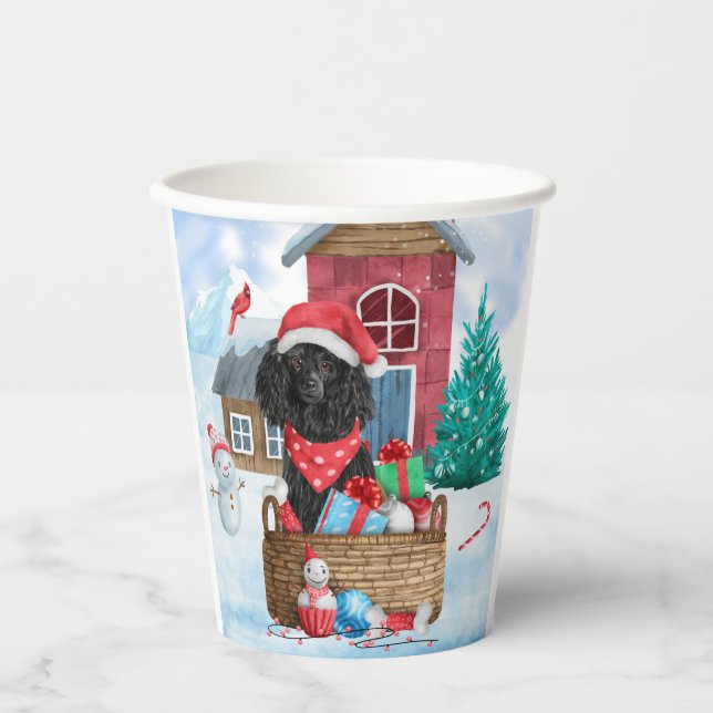 Poodle  Dog In snow Christmas Dog House Paper Cups (Front)