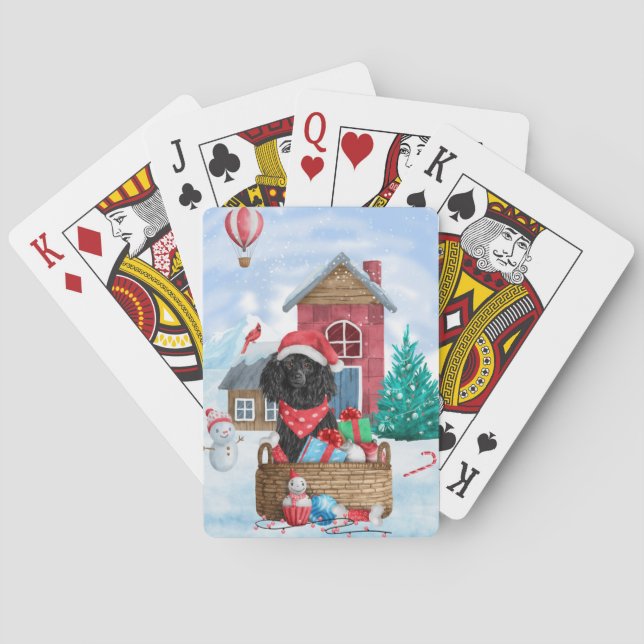 Poodle  Dog In snow Christmas Dog House Playing Cards (Back)