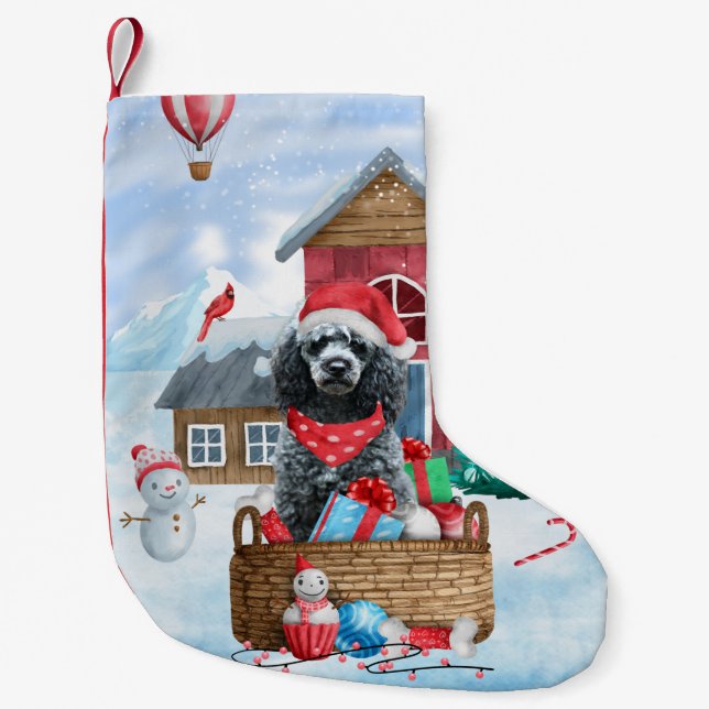 Poodle Dog In snow Christmas Dog House Small Christmas Stocking (Front)
