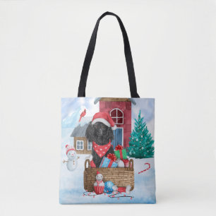 Poodle  Dog In snow Christmas Dog House Tote Bag