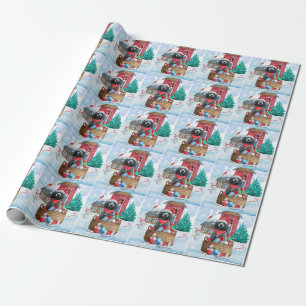 Poodle Dog In snow Christmas Dog House Wrapping Paper