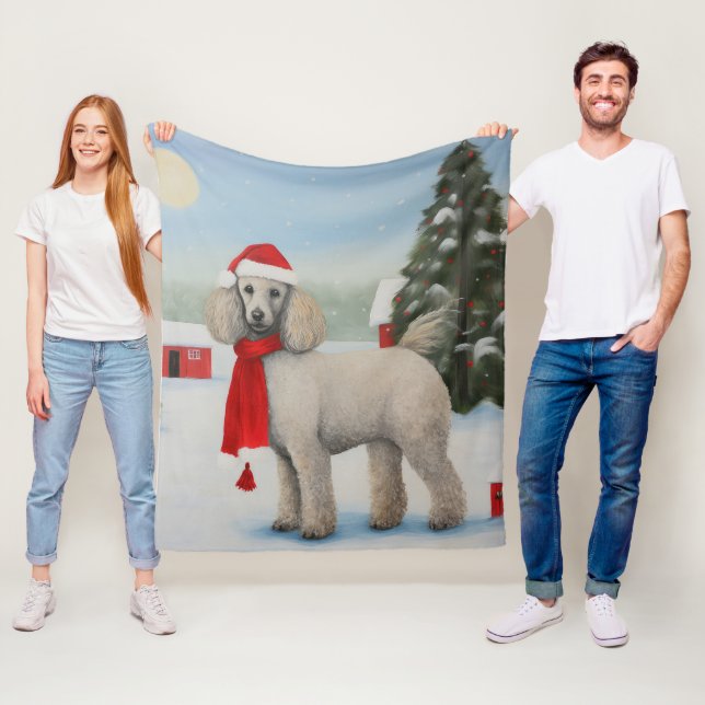 Poodle Dog in Snow Christmas Fleece Blanket (In Situ)