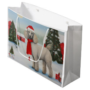 Poodle Dog in Snow Christmas Large Gift Bag