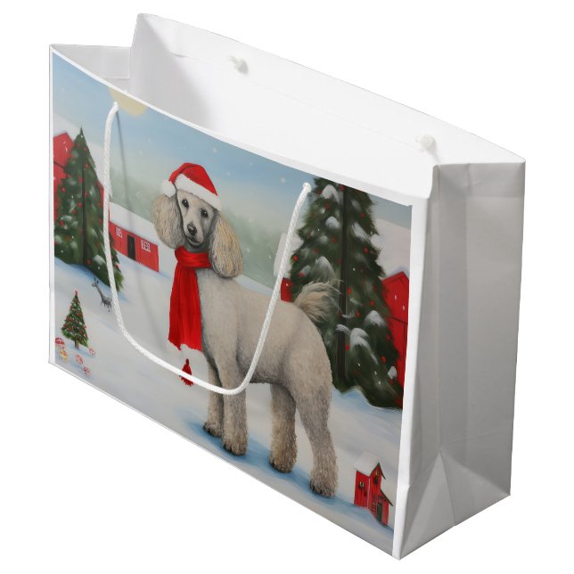 Poodle Dog in Snow Christmas Large Gift Bag (Front Angled)