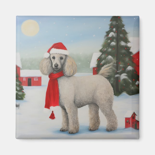 Poodle Dog in Snow Christmas Magnet (Front)
