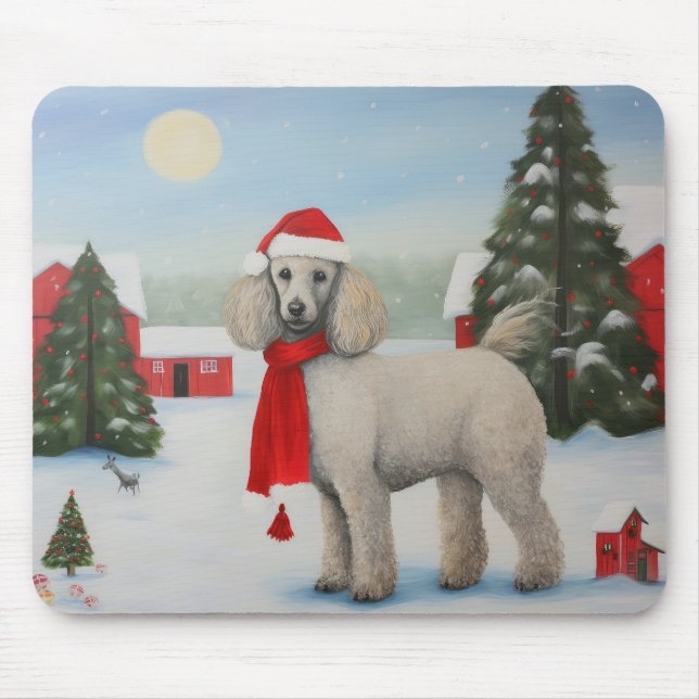 Poodle Dog in Snow Christmas Mouse Mat (Front)