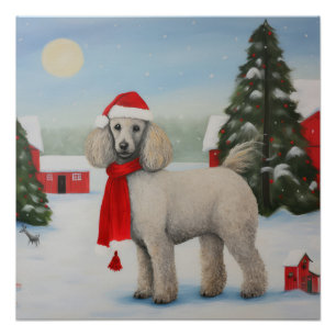 Poodle Dog in Snow Christmas Poster
