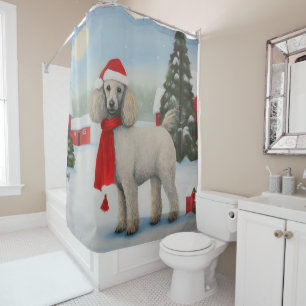 Poodle Dog in Snow Christmas Shower Curtain