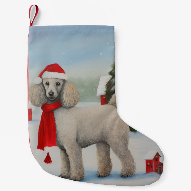 Poodle Dog in Snow Christmas Small Christmas Stocking (Front)