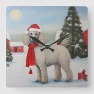 Poodle Dog in Snow Christmas Square Wall Clock