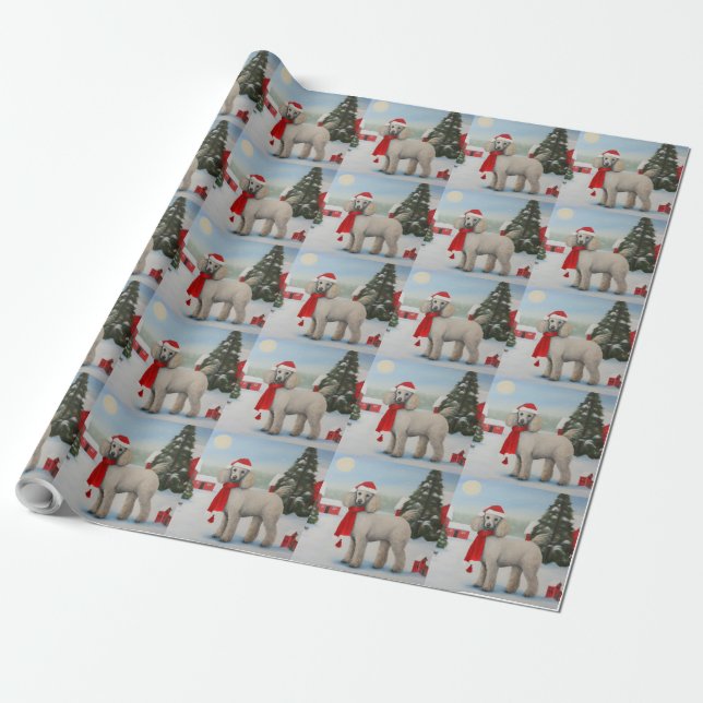 Poodle Dog in Snow Christmas Wrapping Paper (Unrolled)