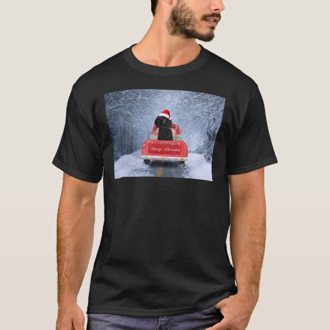 Poodle Dog In Snow Sitting In Christmas Truck Long T-Shirt (Front)