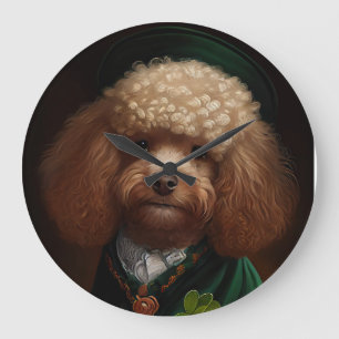 Poodle Dog in St. Patrick's Day Dress Large Clock