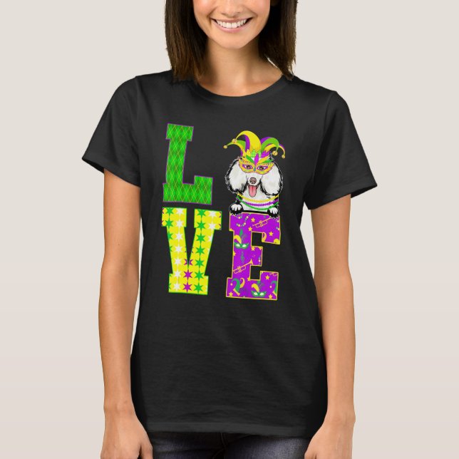 Poodle Dog Lover I Love Mardi Gras Costume Mask T-Shirt (Front)