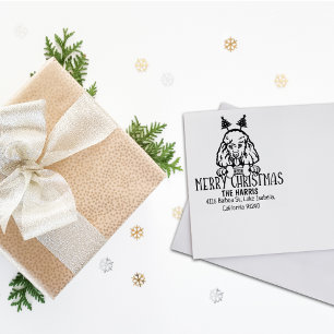 Poodle Dog Merry Christmas Return Address  Rubber Stamp