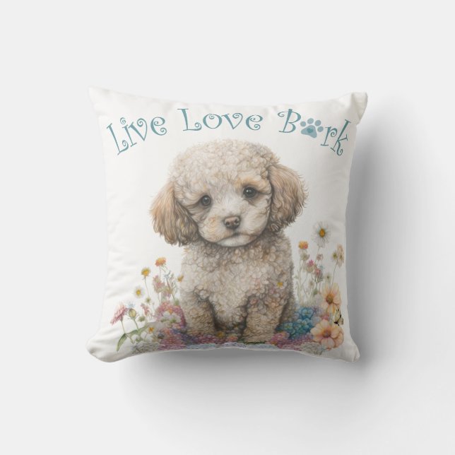 Poodle Dog Mum Floral Cushion (Front)