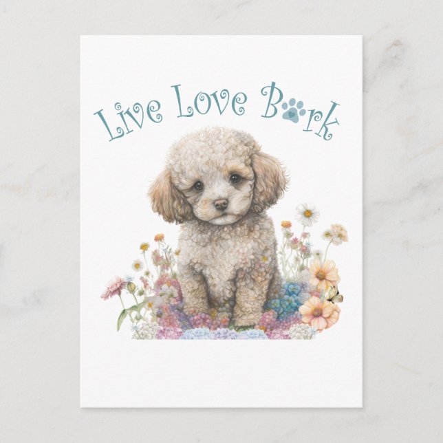 Poodle Dog Mum Floral Postcard (Front)