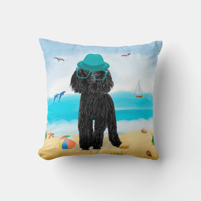 Poodle Dog on Beach  Cushion (Front)