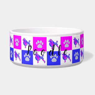 Poodle Dog & Paw Hot Pink & Blue Pet Bowl