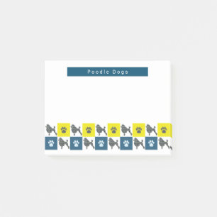 Poodle Dog & Paw Yellow & Blue Grid Silhouette Post-it Notes