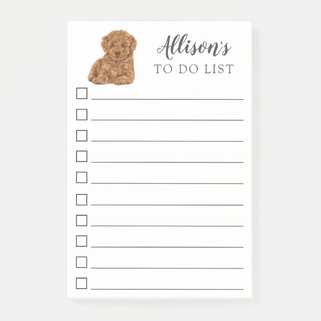 Poodle Dog Personalised To Do List Post-it Notes (Front)