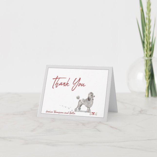 Poodle Dog Personalised with Bone and Ribbon     Thank You Card (Front)