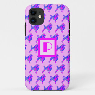 Poodle Dog Pink & Blue Silhouette Monogram iPhone 11 Case