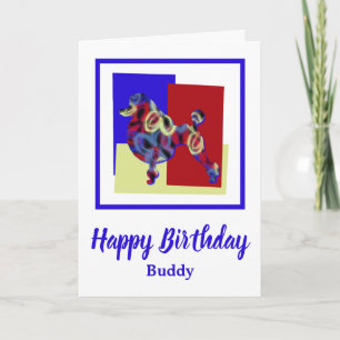 Poodle Dog Red Blue Yellow Birthday Card