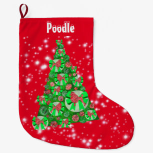 Poodle Dog Silhouette Christmas Big Tree Large Christmas Stocking