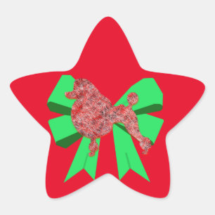 Poodle Dog Silhouette Green Bow Christmas Star Sticker