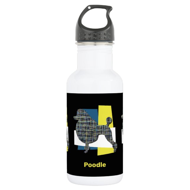 Poodle Dog Silhouette Yellow & Blue Grid 532 Ml Water Bottle (Front)