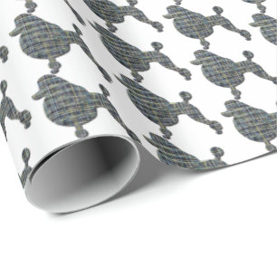 Poodle Dog Silhouette Yellow & Blue Grid White Wrapping Paper