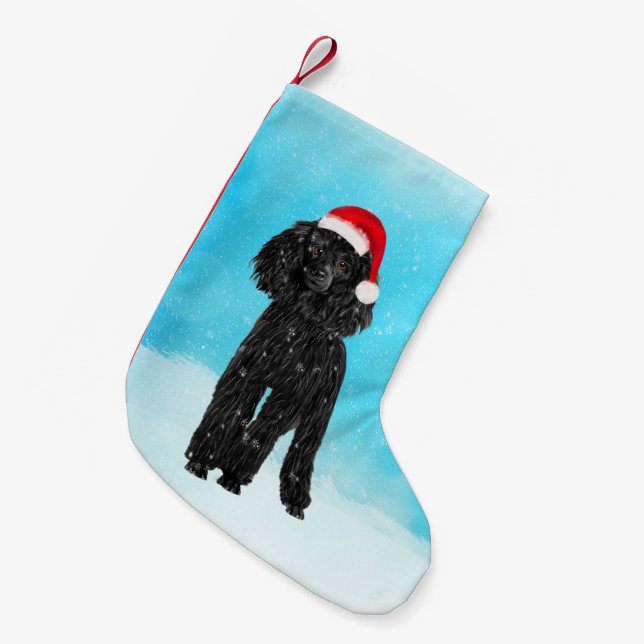Poodle Dog Sitting In Snow With Santa Hat Small Christmas Stocking (Front (Hanging))