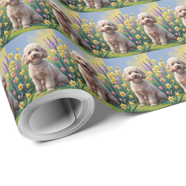 Poodle Dog Spring Flowers Painting Wrapping Paper (Roll Corner)