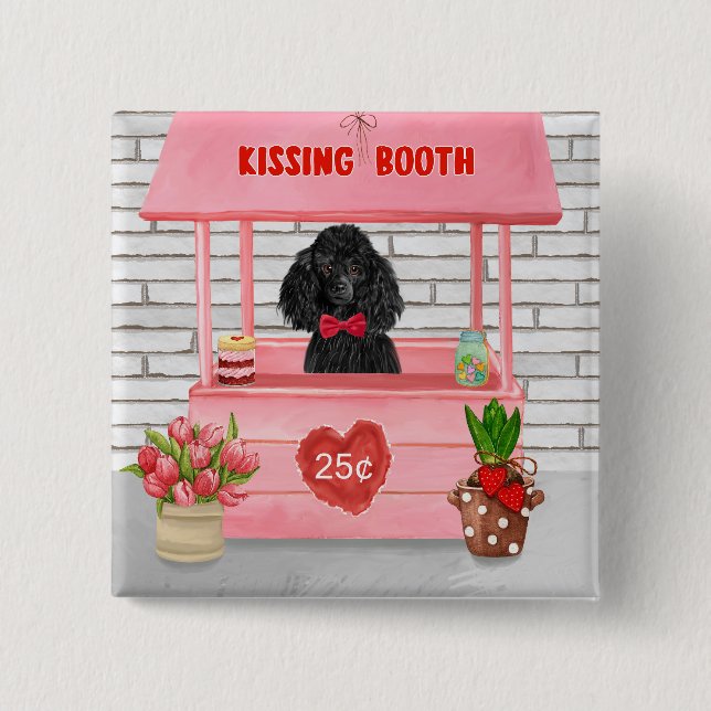 poodle Dog Valentine's Day Kissing Booth 15 Cm Square Badge (Front)