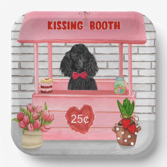 poodle Dog Valentine's Day Kissing Booth Paper Plate (Front)