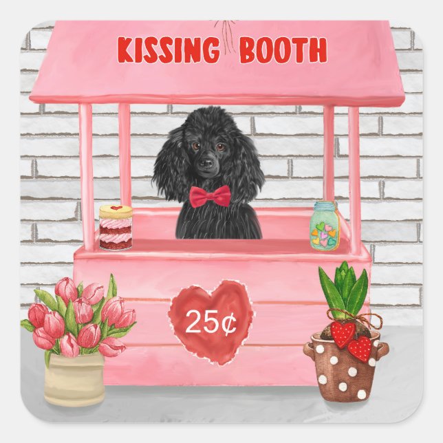 poodle Dog Valentine's Day Kissing Booth Square Sticker (Front)