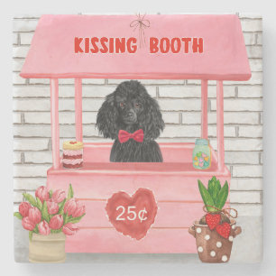 poodle Dog Valentine's Day Kissing Booth Stone Coaster