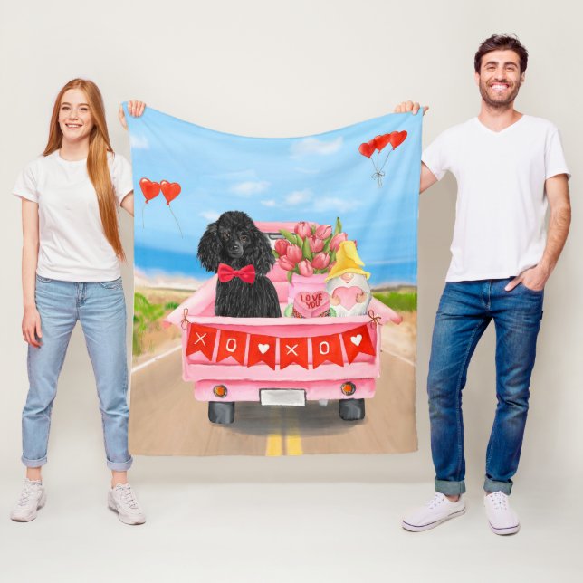 Poodle Dog Valentine's Day Truck Fleece Blanket (In Situ)