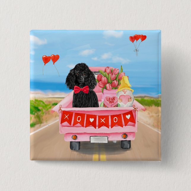 Poodle Dog Valentine's Day Truck Hearts 15 Cm Square Badge (Front)