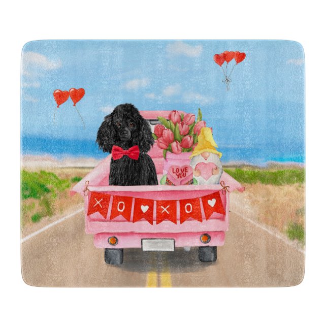 Poodle Dog Valentine's Day Truck Hearts Cutting Board (Front)