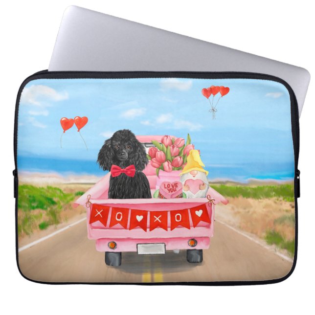 Poodle Dog Valentine's Day Truck Hearts Laptop Sleeve (Front)