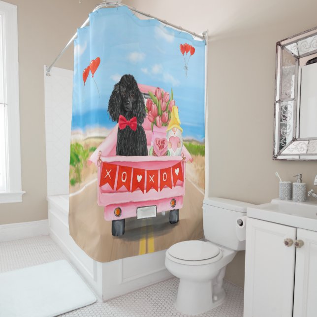 Poodle Dog Valentine's Day Truck Shower Curtain (In Situ)
